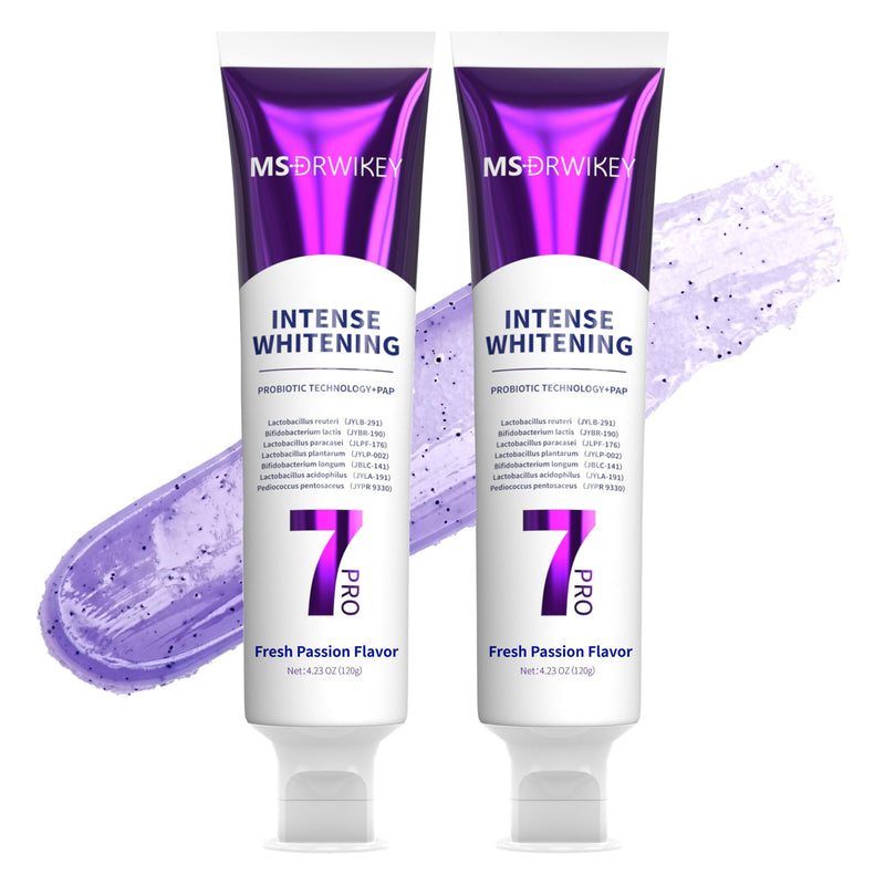 [Australia] - 2-Pack 7-Pro Whitening Toothpaste | Deep Whitening & 7 Probiotics for Oral Health | Purple Beads for Extra Freshness | Fluoride-Free 2 