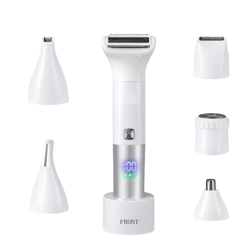 Bikini Trimmer for Women, 6-in-1 Body Hair Trimmer, Facial & Pubic Hair Removal, IPX7 Waterproof Wet & Dry Grooming Electric Shaver Kit,Cordless Travel Razor with USB Charging Dock