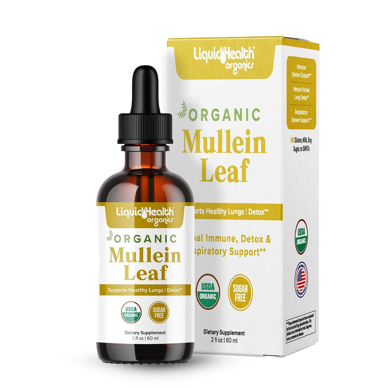 [Australia] - LIQUIDHEALTH USDA Organic Mullein Leaf Extract Drops for Lungs - Herbal Cleansing Drops for Smokers, Immune Support, Respiratory Health - 1000mg, 60-Day Supply, Sugar-Free, Made in USA (2 fl oz) 2 Fl Oz (Pack of 1) 