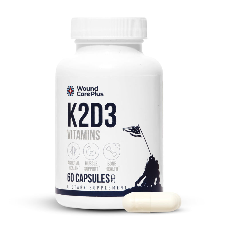 Wound Care Plus Vitamin K2 + D3 Supplement – Helps Maintain Healthy Bones, – Essential Vitamins for Cardiovascular & Skin Wellness – 60 Capsules – Non-GMO, Gluten-Free