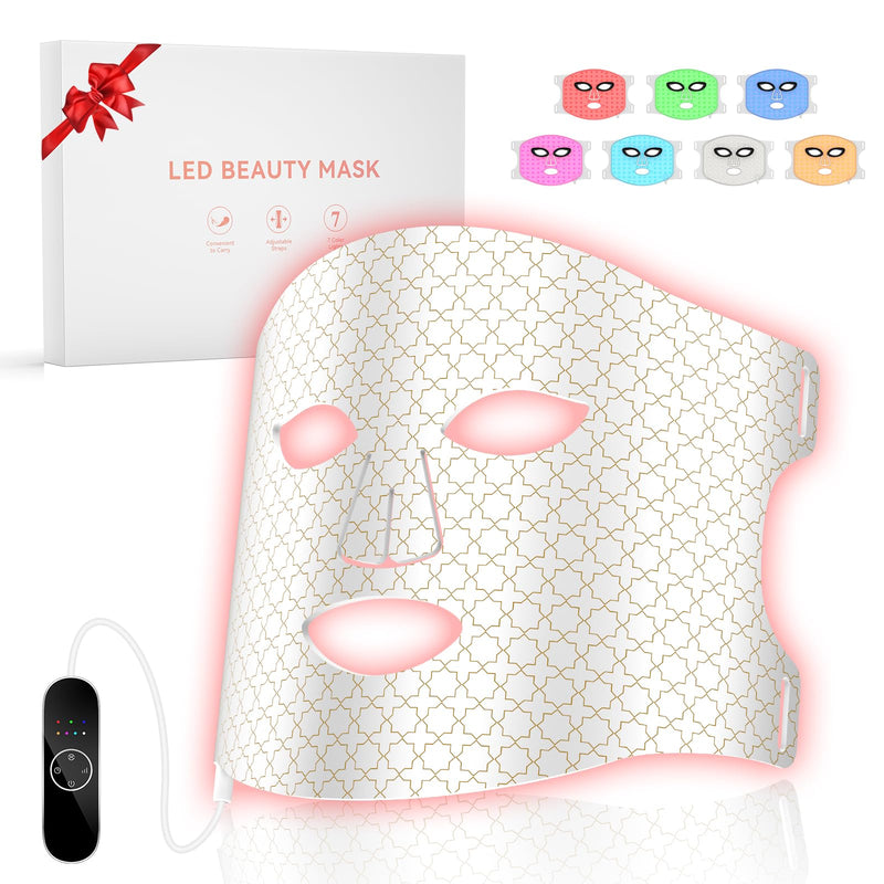[Australia] - Red Light Therapy For Face, 7 Modes Portable Therapy Mask With 3000mah Rechargeable Remote, Blue, Orange, 850nm Infrared & Red Light Mask, 400 Leds For Anti-Aging 
