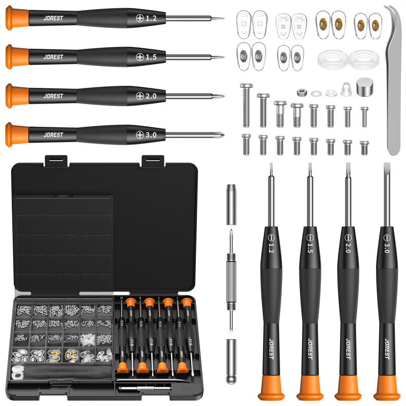 [Australia] - JOREST Eyeglass Repairing Kit, Eyeglass Repair Tool Kit including Small Screws, Nose Pads, Tweezer, Cleaning Cloth and Precision Screwdrivers Suitable for Eyeglasses, Sunglasses, and Rimless Glasses 