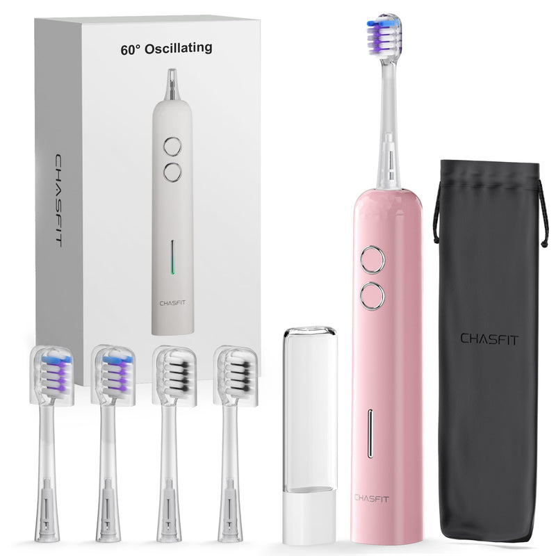 Electric Toothbrush Wave Oscillation & Vibration Sonic Tooth Brush for Adults BASS-Brushing Technique Travel Rechargeable Toothbrushes 4 Soft Bristle Replace Heads IPX7 Gifts for Men Women Pink Electroplating Pink