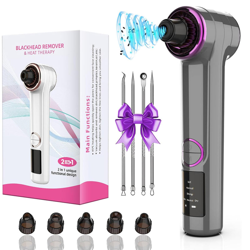 Blackhead Remover Pore Vacuum with Hot Compress, Upgraded Facial Pore Cleaner, Pore Extractor Acne White Heads Removal Tool- 9 Suction Power, 5 Probes Blackhead Vacuum Kit for Women & Men 1 Count (Pack of 1)