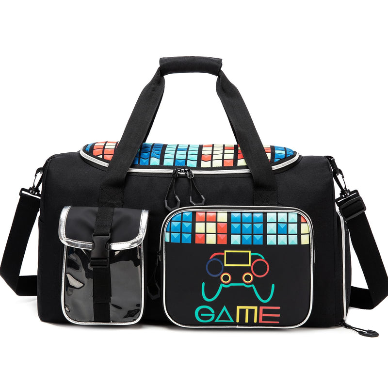 Kids Duffle Bag Boys Overnight Bag for Kids Weekender Travel Bags for Boys Sports Gym Tennis Bags with Shoe Compartment Black Diamond