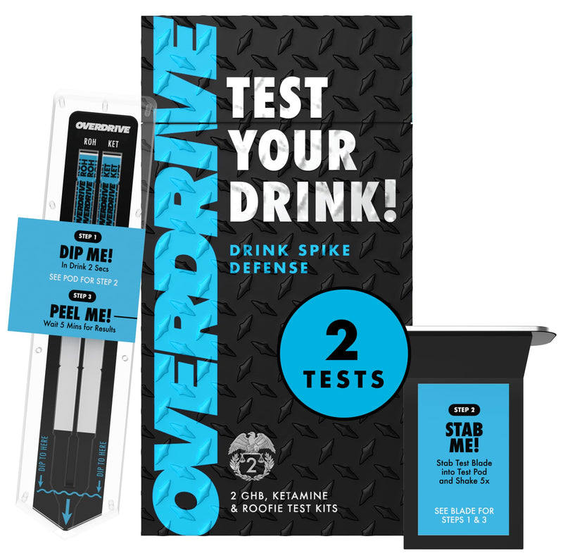 Drink Spiking Test Kit 2.0 – Overdrive Defense 2 Pack – 99% Accuracy Beverage Safety Test – Fast Results in 5 Minutes – Easy to Use, Portable Protection Tool, Bar Essential