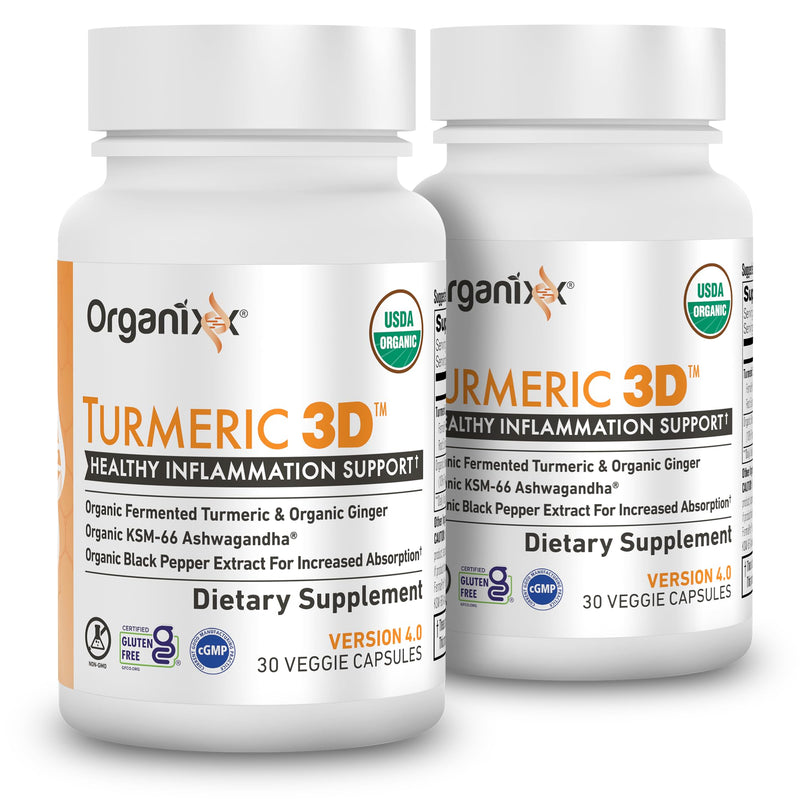 Organixx Organic Turmeric Curcumin with Ashwagandha, 30ct 2pk | USDA Organic turmeric curcumin fermented with Ashwagandha, Vitamin D & Ginger, supports joints, immunity & vitality 30 Count (Pack of 2)