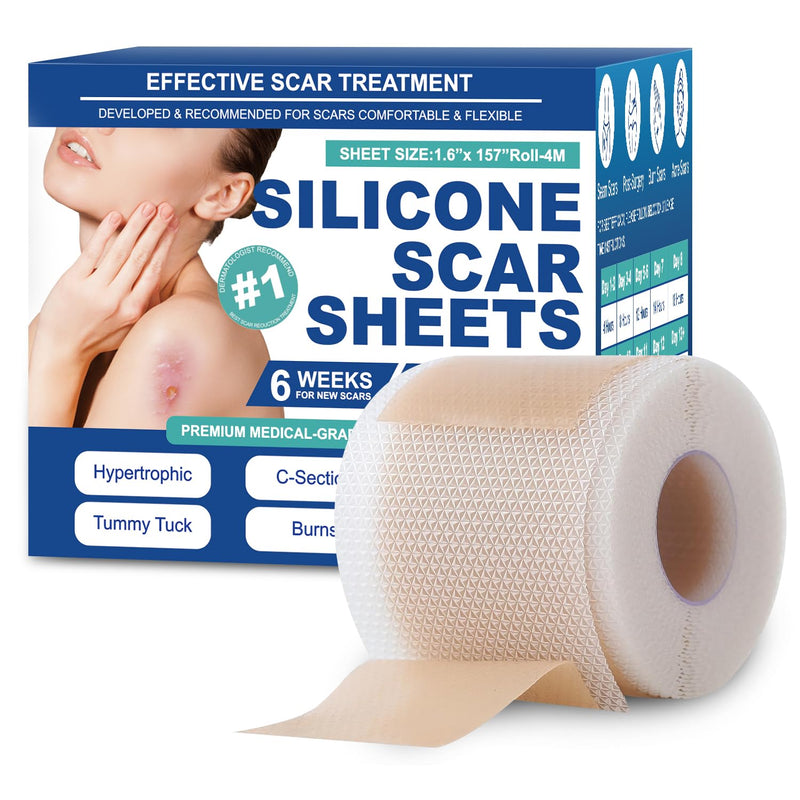 [Australia] - Silicone Scar Sheets,Silicone Scar Tape(1.6"x 158" Roll-4 meters),Silicone Scar Sheets for Surgical Scars,Keloid Bump Removal,Scar Tape for Surgical,C-Section,Tummy Tuck,Keloid Scars 