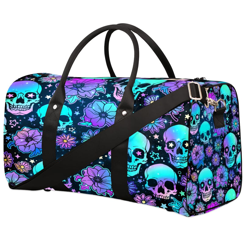 Travel Duffel Bag Skeleton Universe Flower Sport Tote Gym Bag Waterproof Foldable Carryon Weekend Overnight Training Handbag Sports Duffle Bags for Women Men Boys Girls B-Skeleton Universe Flower