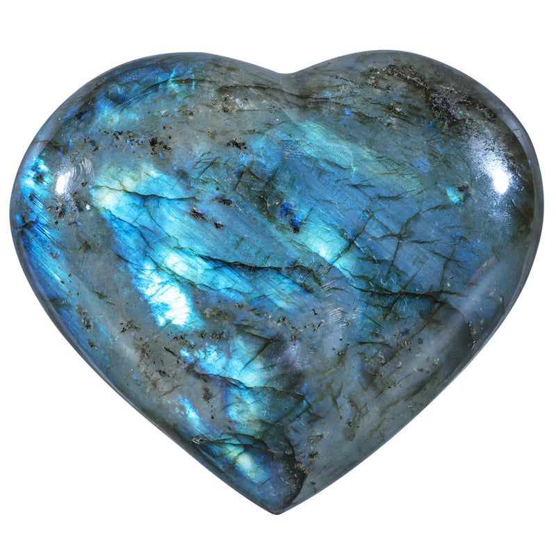 moonsix Natural Heart-Shaped Labradorite Crystal Palm Worry Stone, 401-500g | Polished Love Stone for Wedding Party Home Office Decoration, Healing Pocket Worry Crystal Chakra Balancing Meditation 2.76-3.86 Inch Blue