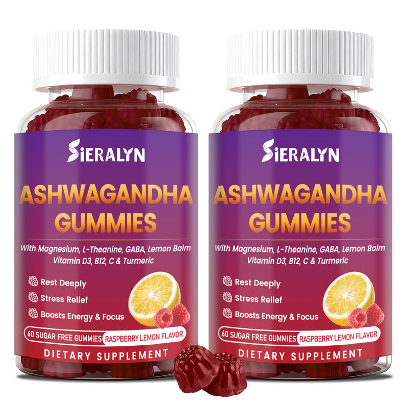Ashwagandha Gummies Supplements 2000mg for Women Men, Vegan, Sugar-Free | Organic Ashwagandha Root Extract with D3, L-Theanine for Calm & Relax, Non-GMO, Gluten Free, 120 Count, 60-Day Supply 60 Count (Pack of 2)