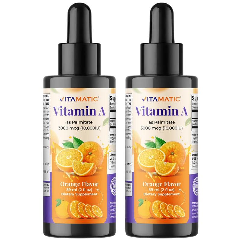 [Australia] - Vitamatic Sugar Free Vitamin A Liquid Drops 10000 IU (3000 mcg) as Retinyl Palmitate - Approximate 4 Months Supply - Immune Support, Eye Health, Skin Health - 2 FL OZ (59 ml) (2 Packs) 