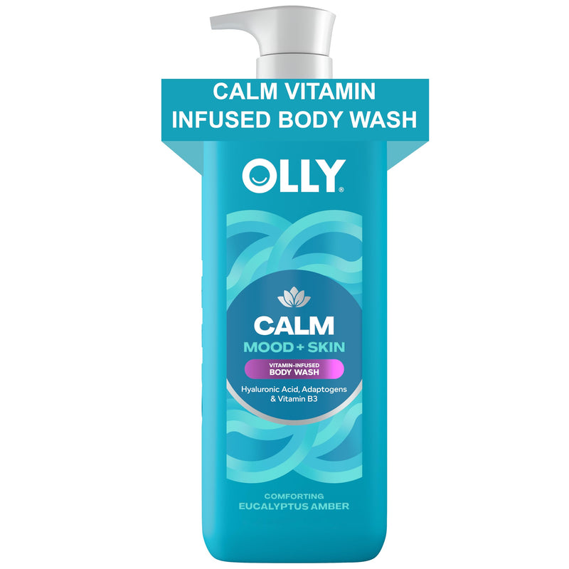OLLY Calm Body Wash Eucalyptus Amber 17oz with Hyaluronic Acid | Nourishing Cleanser for Skin Barrier Repair, Deep Hydration, Eucalyptus Amber Scent,