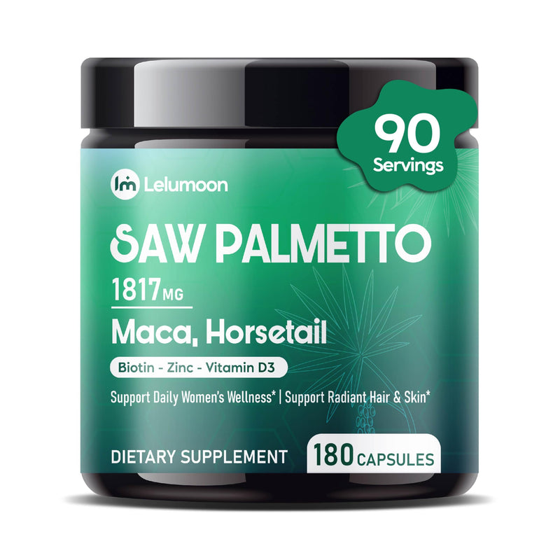 Premium Saw Palmetto 1817 mg with Maca, Shatavari, Biotin, Zinc & Vitamin D3 – Supports Women’s Wellness, Hair & Skin Health – 180 Capsules 180 count (pack of 1)