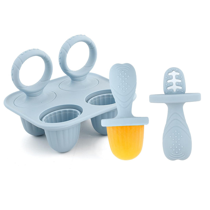 [Australia] - Silicone Popsicle Molds, Mini Breastmilk Popsicle Molds with Sticks for Baby, Frozen Breast Milk Teether Popsicle Maker Ice Pop Molds for Infant Feeding Spoon (1Set-Blue) 1Set-Blue 