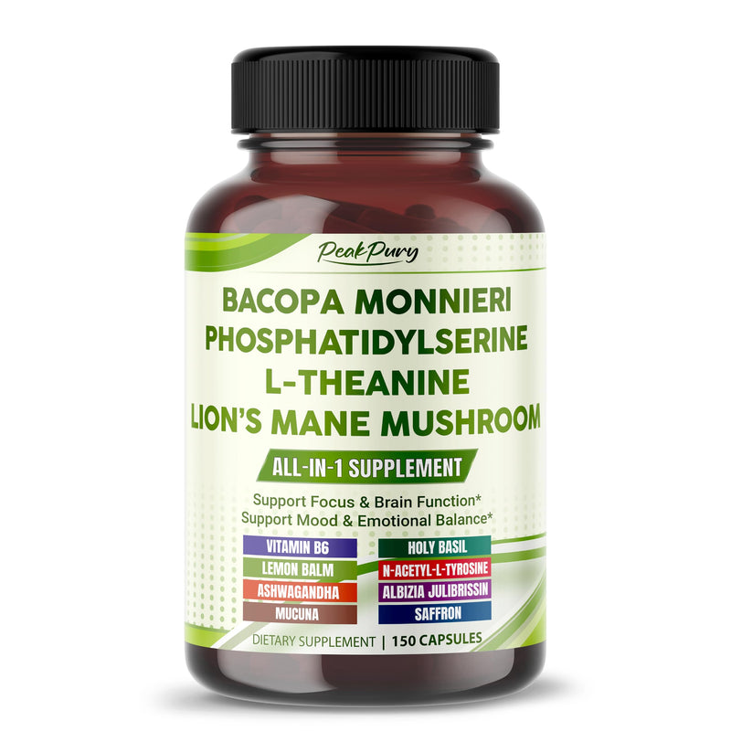 [Australia] - Premium Bacopa, Phosphatidylserine, L-Theanine & Lion‚Äôs Mane ‚Äì All-in-1 Supplement for Focus, Brain Function & Emotional Balance ‚Äì Made in The USA ‚Äì 150 Capsules 150 count (pack of 1) 