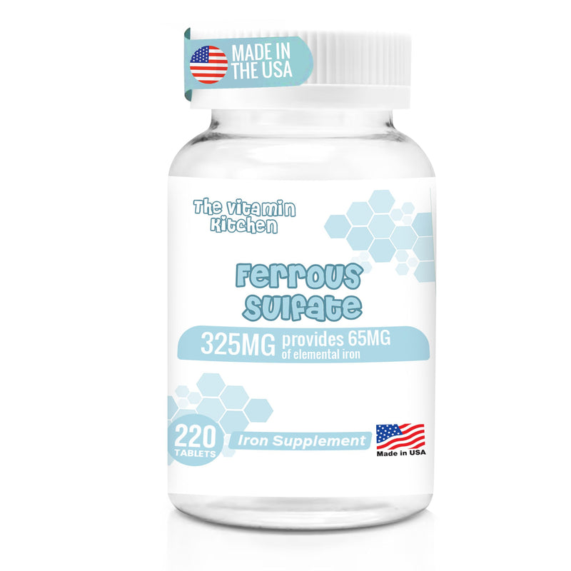 [Australia] - Ferrous Sulfate 325 mg (65 mg Elemental Iron) High Potency Iron Supplement - High Potency Iron Pills for Red Blood Cells - No Artificial Color Additives - 220 Tablets Made in USA 