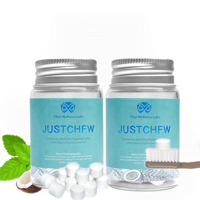 Toothpaste Tablets - Nano Hydroxyapatite,Fluoride & Plastic Free, Eco & Travel Friendly，Natural Whitening Toothpaste - Remineralize with NHA （2 Bottle / 2 Month-Coconut Mint） 100 Count (Pack of 1)