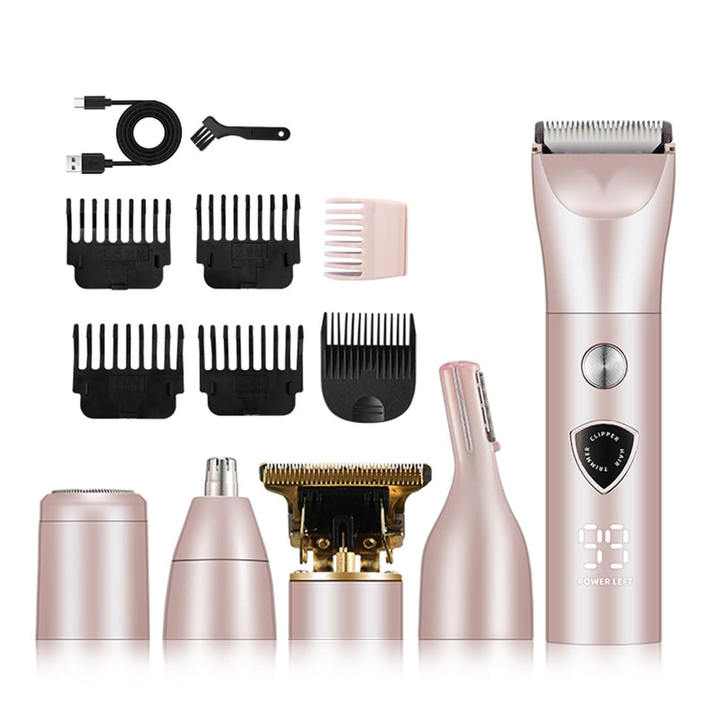 Bikini Trimmer for Women, 5 in 1 Painless Electric Shaver, Waterproof Wet & Dry Body Shaver, Rechargeable Pubic Hair Trimmer for Women,Replaceable Lady Razor for Underarm Leg Arm Body (5 in 1)