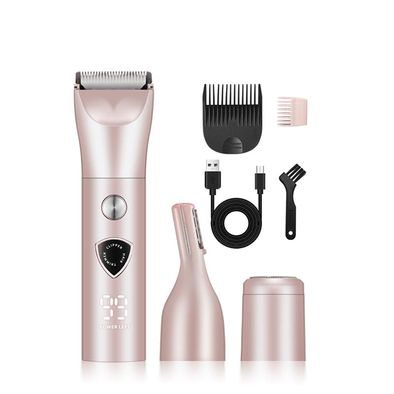 Bikini Trimmer for Women, 3 in 1 Painless Electric Shaver, Waterproof Wet & Dry Body Shaver, Rechargeable Pubic Hair Trimmer for Women,Replaceable Lady Razor for Underarm Leg Arm Body (3 in 1)