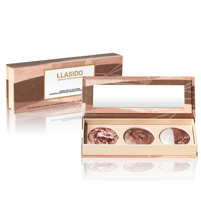 [Australia] - Triple Makeup Palette - Everyday Powder Cream Makeup Palette - Includes Face, Blush, Eyeshadow - Built-in Mirror, Easy to Use, Suitable for All Skin Types 