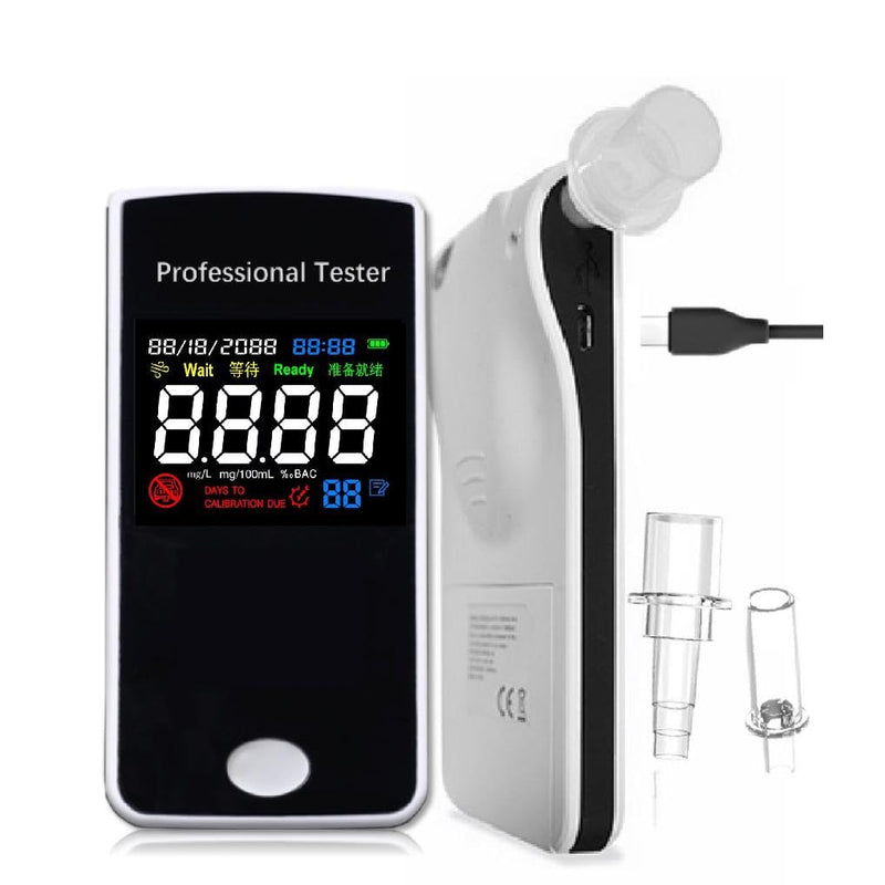 Alcohol Test with Large 2.2'' 3 Color Display. Ultra Thin 12mm Thick Portable Breath Analyzer. Rechargeable with 200 Memories & Perpetual Calendar; Low Standby (Multicoloured White)