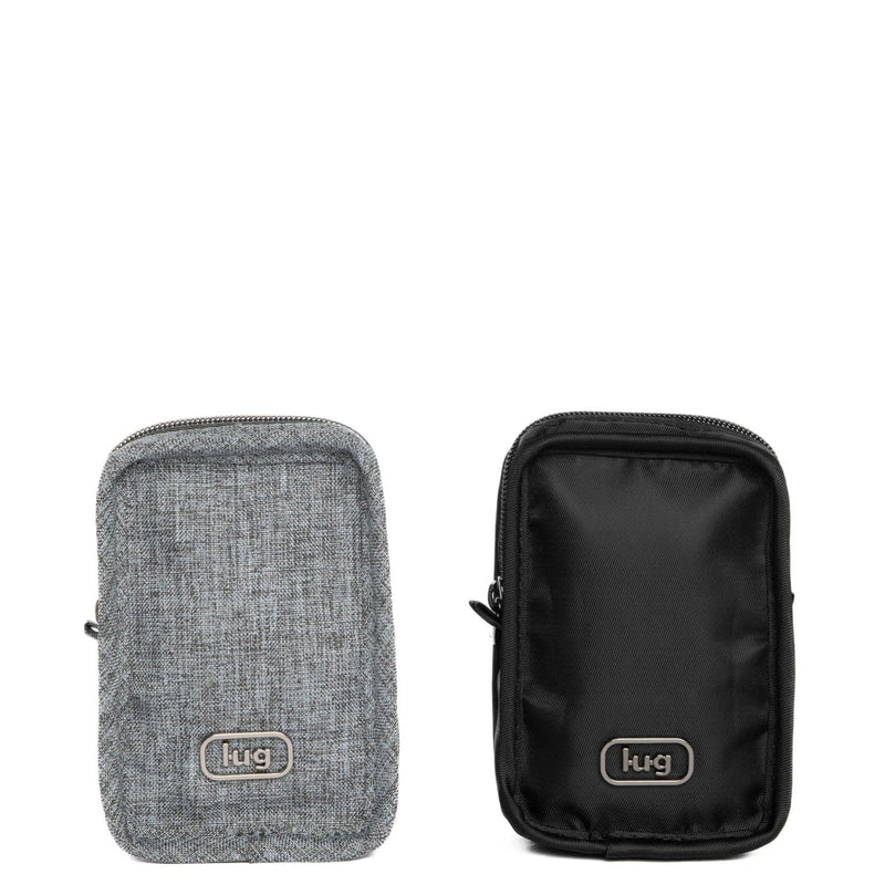 Lug Drizzle Mini Zip Storage Pouch for Women, 2-Piece Set with Carabiner and Wristlet Loops, Lightweight Travel Organizer – Black/Heather Grey Black\/heather Grey
