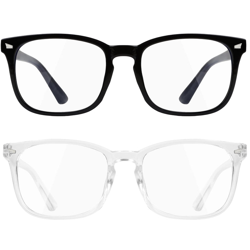 [Australia] - 2 PCS Blue Light Glasses for Woman, Blue Light Glasses Men Bluelight Blocking Glasses Eyeglasses For Reading Gaming Black + Clear Fashion 