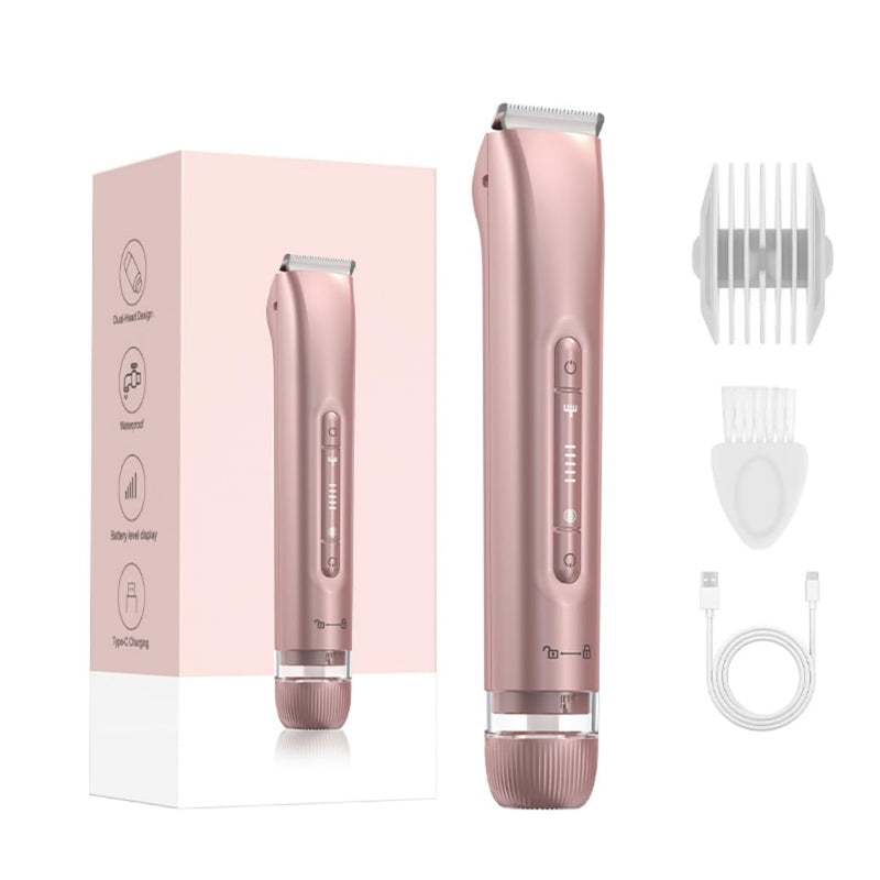 [Australia] - Bikini Trimmer for Women 2 in 1 Electric Razors IPX7 Waterproof Wet & Dry Use Womens Electric Razor Dual Head Shaver for Bikini Underarm Leg Arm Body Face, Pink 