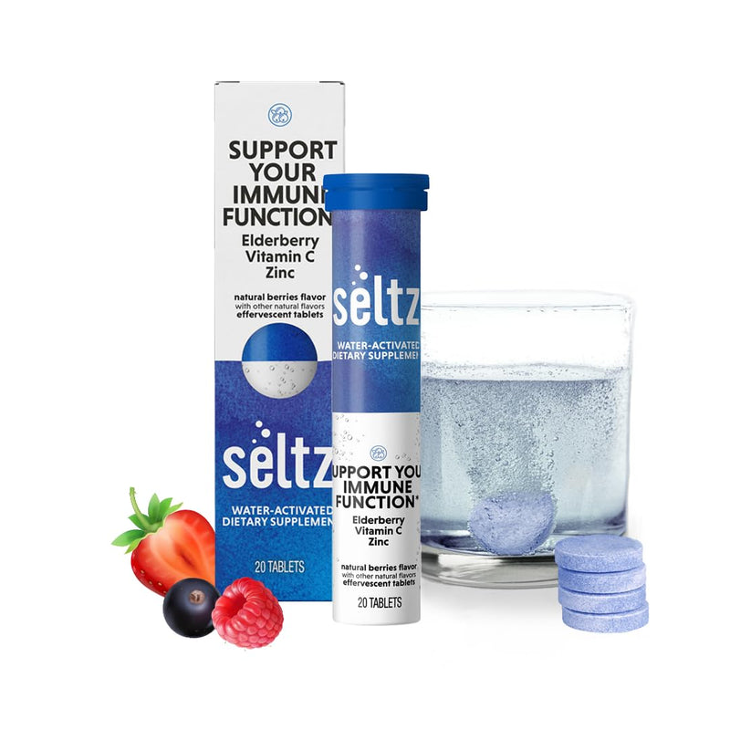 Seltz Immune Support Drink Tablets, Effervescent Elderberry with Zinc | Immune Defense, Vitamin C, Antioxidants, Drop Fizz and Drink, Refreshing and Supports Hydration, 20 Tablets, 1 Pack 20 Tablets (pack of 1)