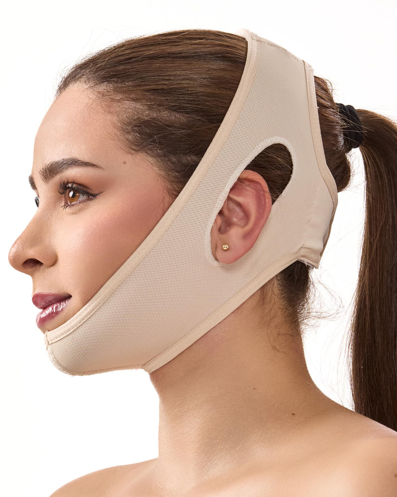 [Australia] - SHAPE CONCEPT High-Compression 319 Chin Strap for Sleeping, Double Chin Reducer, Powernet Face Lift Chin Strap Medium Beige 