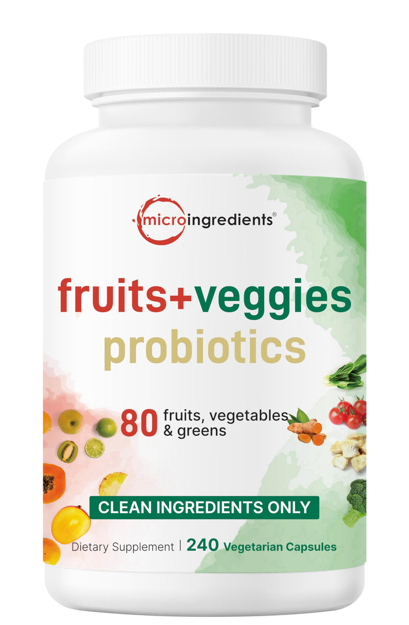 [Australia] - Micro Ingredients Fruit and Veggies Supplement with Probiotics, 240 Vegetarian Capsules | 80+ Super Greens & Fruits Complex | Immune, Gut & Digestive Health Support 