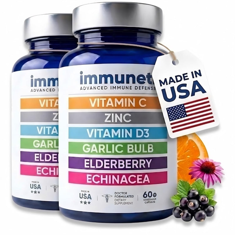 Immuneti Advanced Immune Support – Doctor Formulated 6-in-1 Daily Immunity Supplement – Made in USA – With Vitamin C, D3, Zinc, Elderberry, Garlic & Echinacea - Vital Nutrients & Antioxidants (2) 2