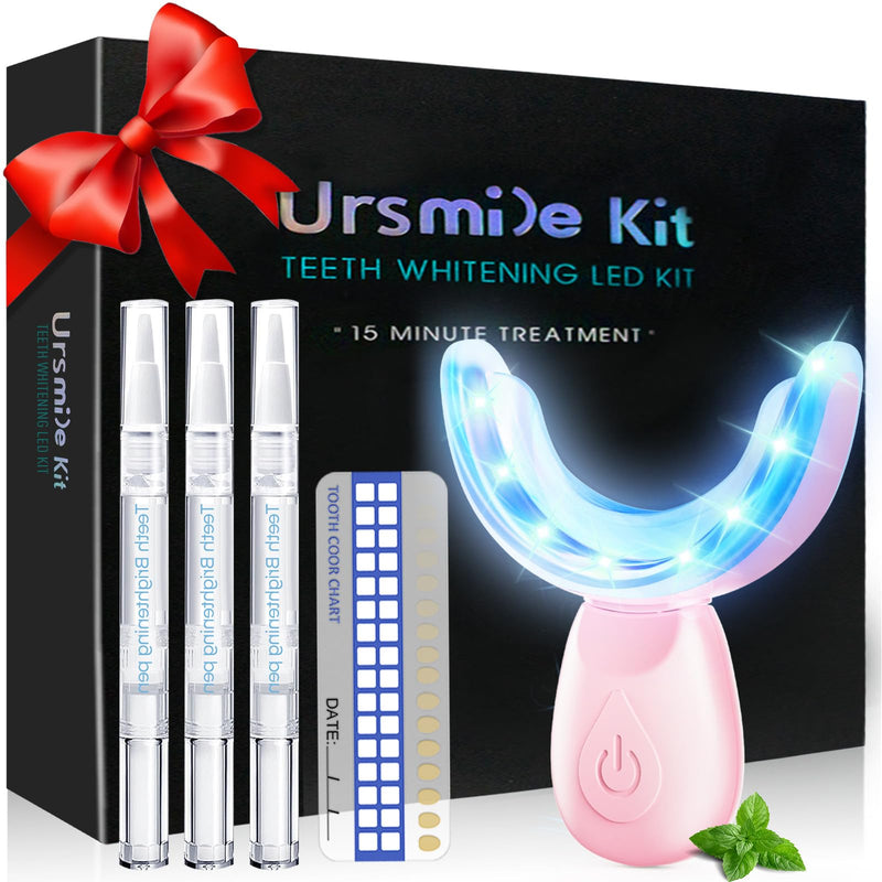 [Australia] - Teeth Whitening Kit for Sensitive Teeth - 16 LED Light - 30 Min Professional Non-Sensitive Fast Teeth Whitener with 3 Carbamide Peroxide Whitening Gel and Shade Guide - Pink 