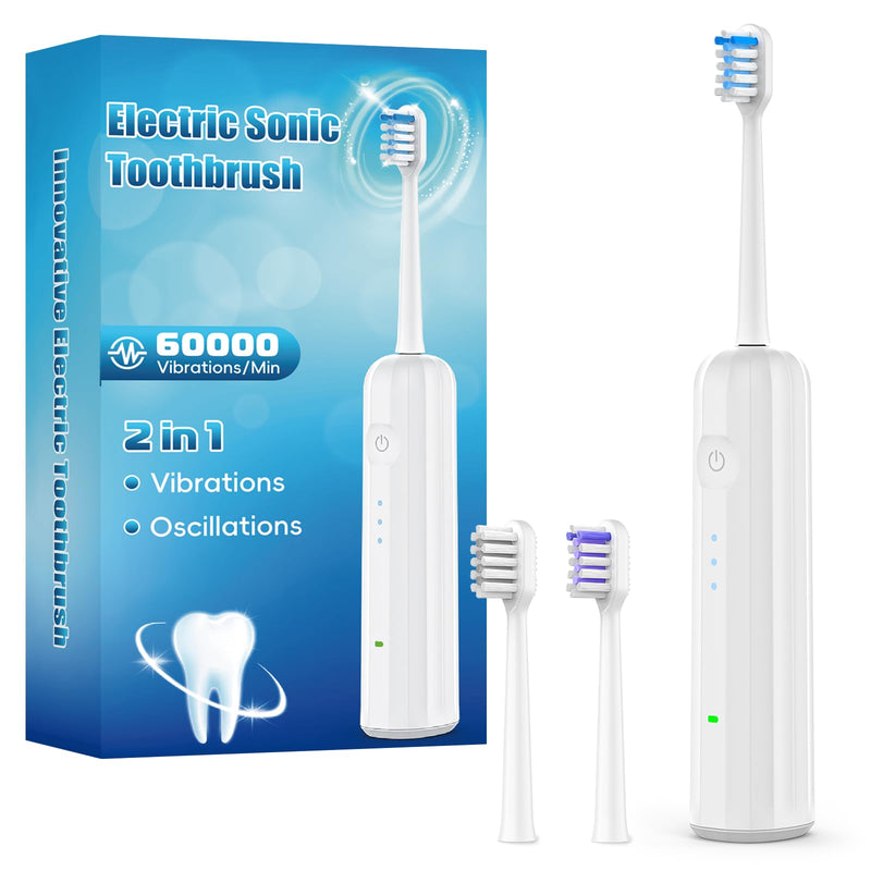 2025 New Sonic Electric Toothbrush for Adults - Vibration 60,000 VPM & 73° Oscillation Rechargeable Electric Toothbrush, 50+ Days Battery Life, 3 Modes, 2-Minute Timer, 3 Brush Heads, White
