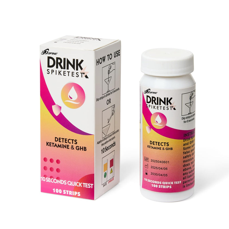 [Australia] - Spike Drink Test Strips Detector for Beverage Safety, 100 Count, 10-Second Detection, Tests for GHB and Ketamine in Beverage, Water, Wine, Cocktail, Beer, Juice etc; 