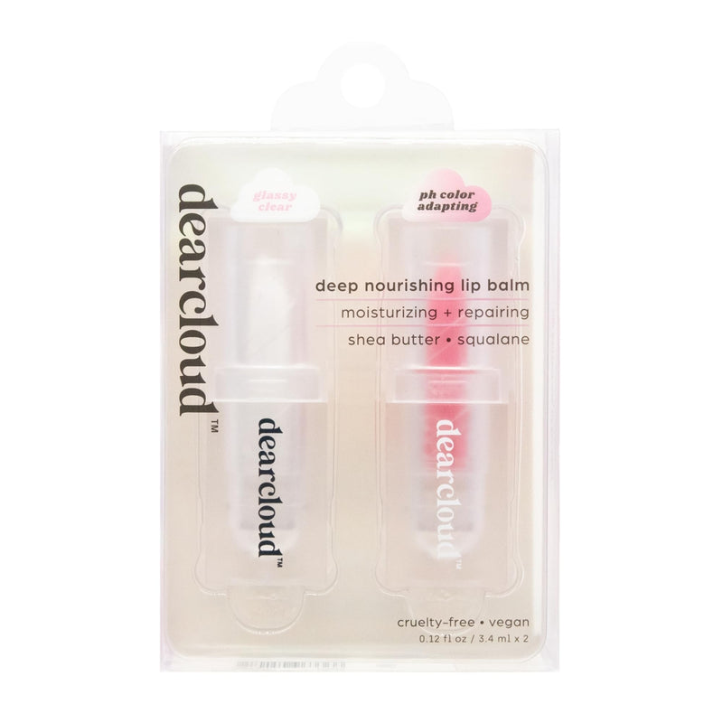 dearcloud Deep Nourishing Lip Balm Set 2pc – Shea Butter & Squalane | Shea Butter · Squalane · Vitamin E · 2-piece set · .13 oz each · deep nourishment