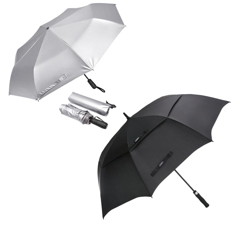 G4Free 46" Sun Umbrella with Double Layer 62" Automatic Open Golf Umbrella Oversize Windproof