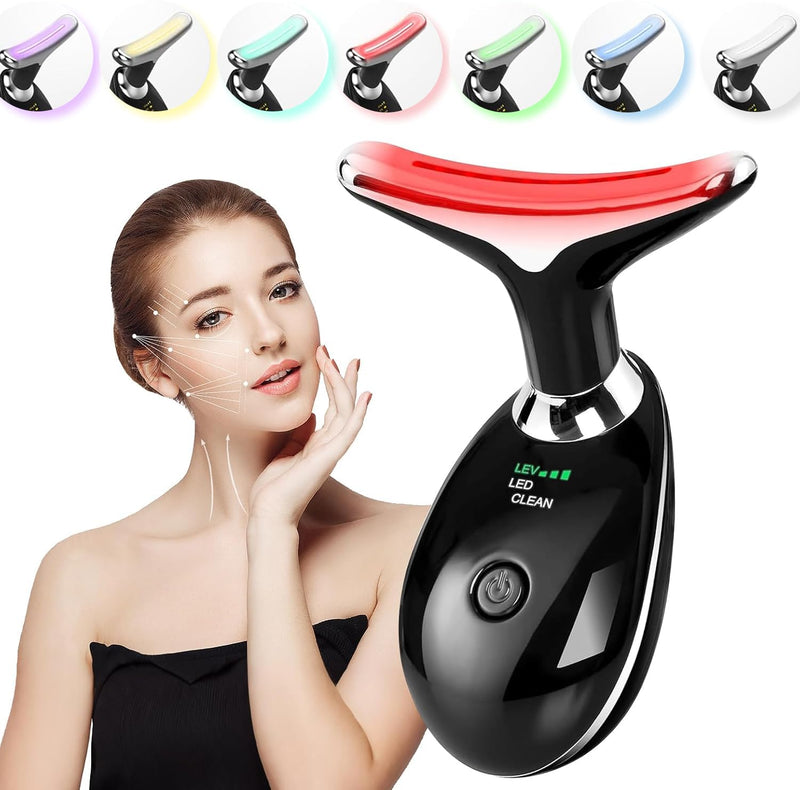 [Australia] - Facial and Neck Massager, Lymphatic Drainage Facial Massager Designed Specifically for The Face and Neck, Equipped with 7-Color Face 𝖲culpting Wand (Black) Black 