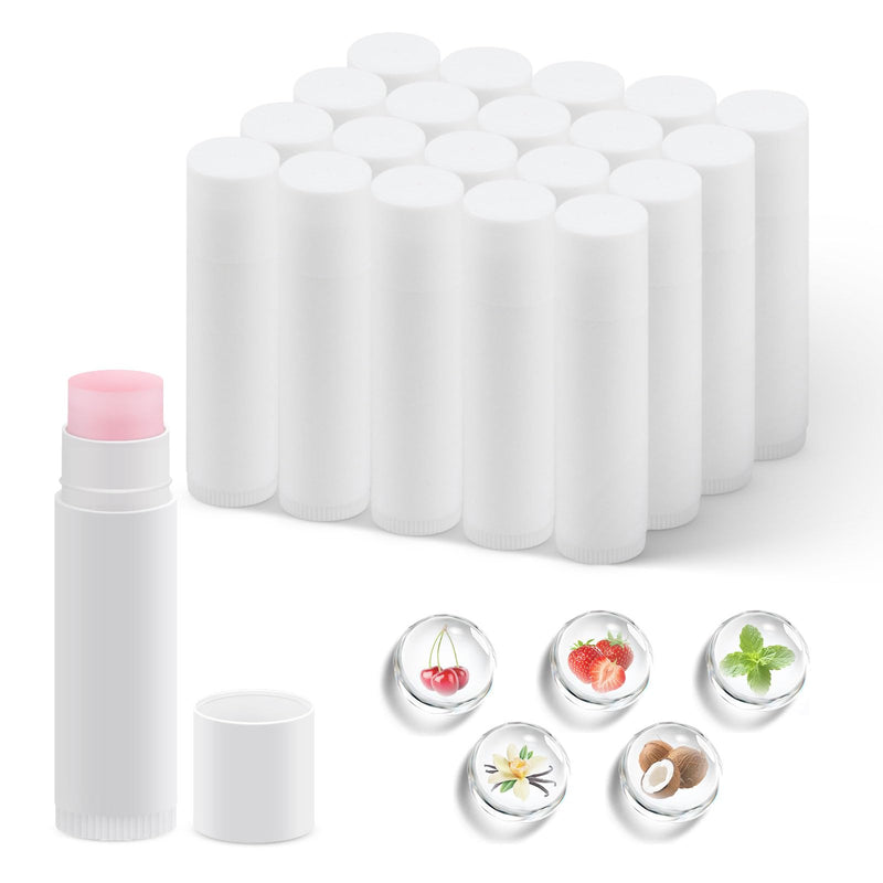 20 Pack Unlabeled Lip Balm Bulk – Natural Shea Butter & Vitamin E | Blank Tube Custom Labels for Party & Wedding Favors, Baby Shower & Gift Basket Filling(5 Flavors) 1 Count (Pack of 20) Vanilla,Cherry,Mint,Strawberry,Coconut
