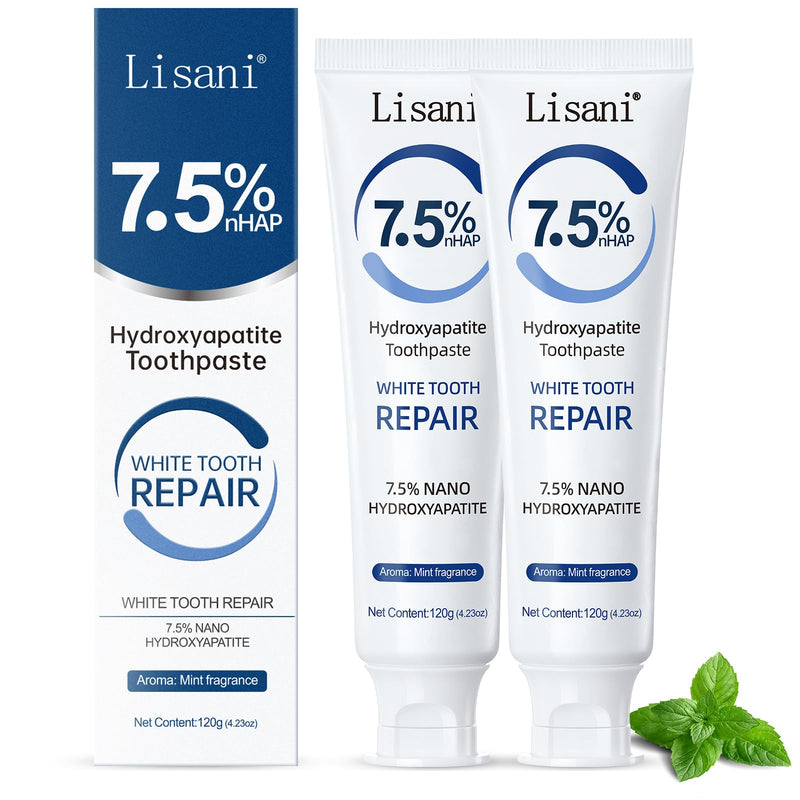 Set 2-Pack Hydroxyapatite Toothpaste for Teeth Remineralization, Enamel Repair, Sensitivity Relief & Whitening Fluoride-Free, Deep Cleaning Care, Fresh Breath White-b