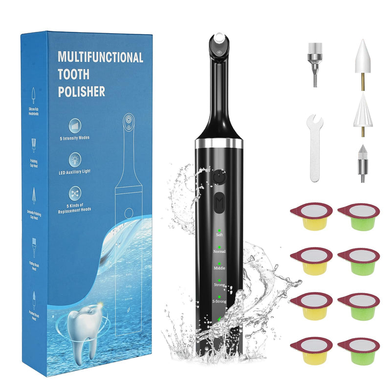 [Australia] - Teeth Polisher with 5 Brush Heads 8 Polish Pastes 5 Speed Modes and LED Light IPX6 Waterproof Tooth Polishing Kit Teeth Cleaner Tools for Home Use Teeth Whitening and Cleaning Style 2 