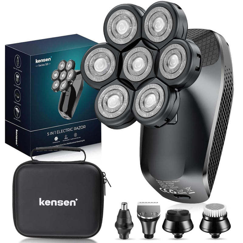 [Australia] - 7D Head Shavers for Bald Men - 5 in 1 Bald Head Shavers for Men, Body Shaver for Mens with Nose Hair & Beard Trimmer IPX6 Waterproof Wet Dry LED Display with Travel Case Cordless Head Razor (Black) Black-1 