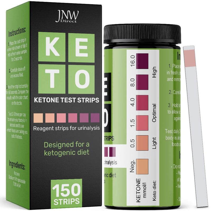 [Australia] - Ketone Test Strips by JNW Direct, 150 Keto Test Strips for Keto, Low Carb Diet - Urine Test Strips, Ketosis Strips Test Urine, Keto Strips, Ketone Urinalysis Test Strips, Ketones Test Kit - Free eBook 150 Count (Pack of 1) 