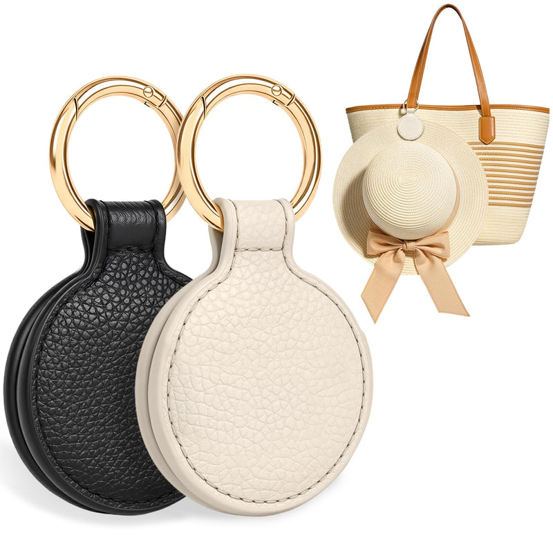 Niveaya Magnetic Hat Clip for Travel on Bag, Secure Hat Holder - 2 Pcs | Strong Magnet Hook, Genuine Leather, Hands-Free, Cruise Airport Beach Vacation Traveling Essentials, Gift for Women 2pcs Black+beige