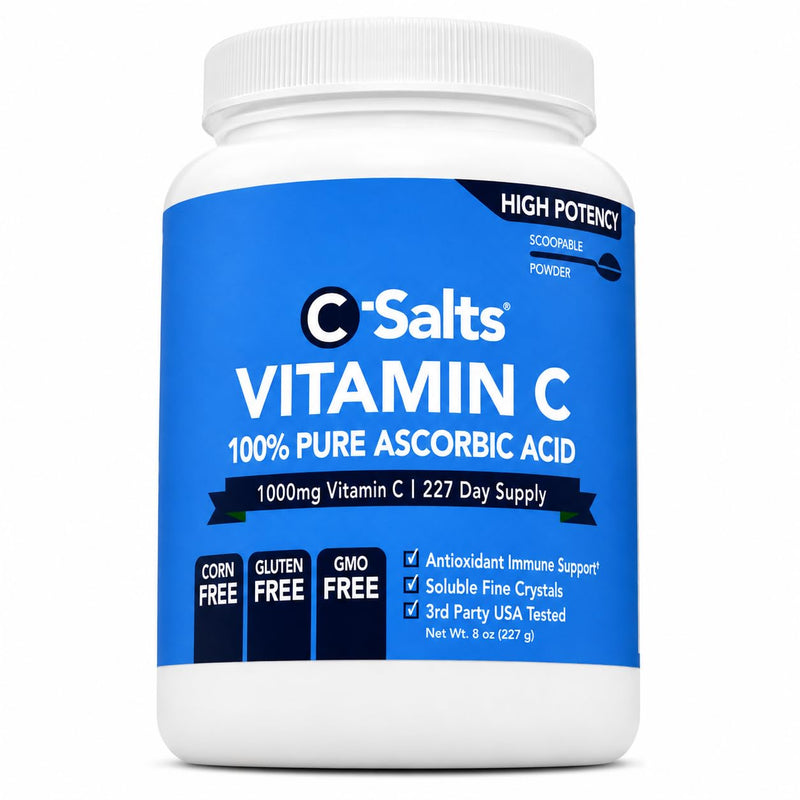 C-Salts Ascorbic Acid Powder 1000mg - Pure Vitamin C Supplement for Immune Support and Antioxidant Defense - 100% Pure with No Additives, cGMP Certified, Non-GMO, 8oz 8 Ounce (Pack of 1)