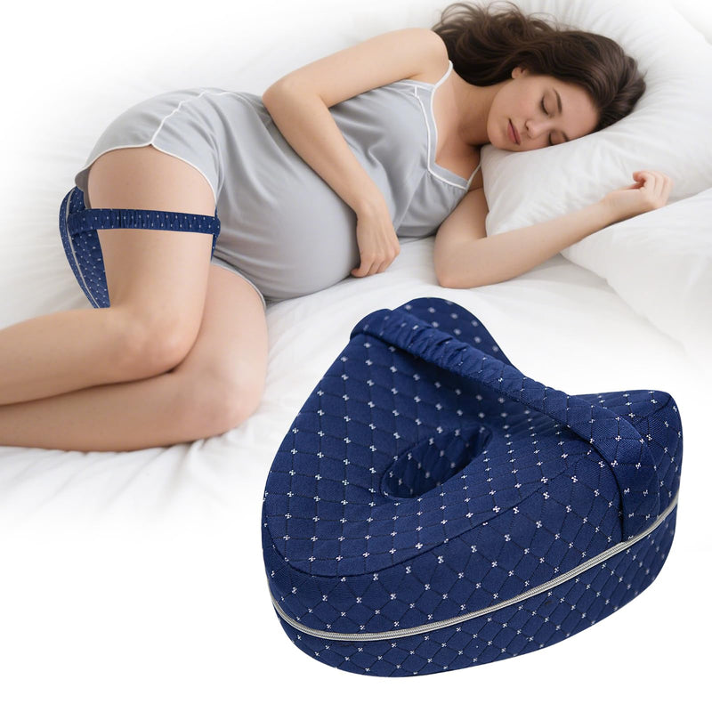 Knee Pillow for Side Sleepers, Alignment Pillows for Side Sleepers, Memory Foam Leg Pillow with Sleeping. Foam Support Pillow for Soothing Pain Relief for Sciatica - Adjustable Strap（Navy） Navy