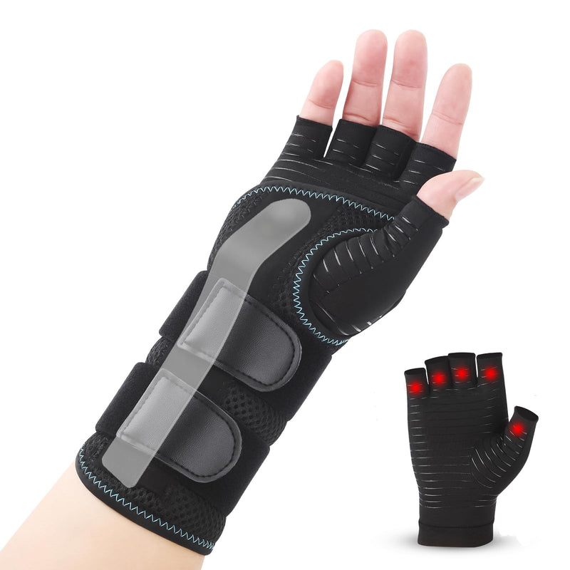 CHIYAN Carpal Tunnel Wrist Brace with Copper Arthritis Glove, Adjustable Metal Splint Stabilizer Wrist Support Women Men for Day Night Sleep Pain Relief Work, Typing, Tendonitis, Sprains Right Hand Large/X-Large
