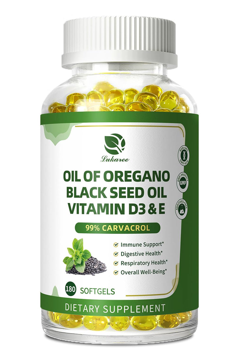 [Australia] - Oregano Oil Capsules Organic, 5-IN-1 with Black Seed Oil, Vitamins D3 & E, Black Pepper for Enhanced Absorption, 99% Carvacrol ‚Äì Immune, Respiratory & Digestive*‚Äì180 Caps, 3 Months Supply, Non-GMO 180 Count (Pack of 1) 