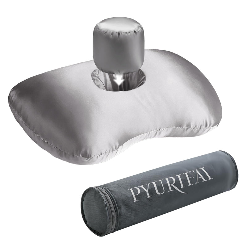 [Australia] - Piercing Pillow - Ear Piercing Pillow With Foam Plug, Adjust Shredded Memory Foam Picrcing Pillow For Side Sleepers, Donut Pillow For Ear With 4x4'' Hole, Ergonomic Curved Design, Silver Grey 16x11x4in 